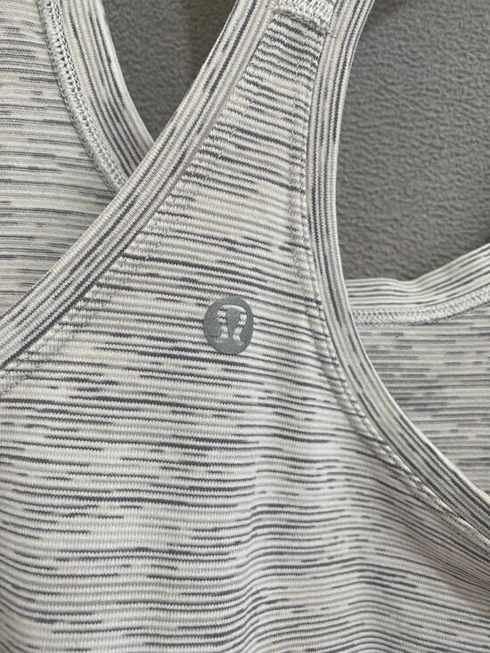 Lululemon White Gray Striped Racerback Tank Top Athletic Yoga Workout Top - Picture 4 of 4